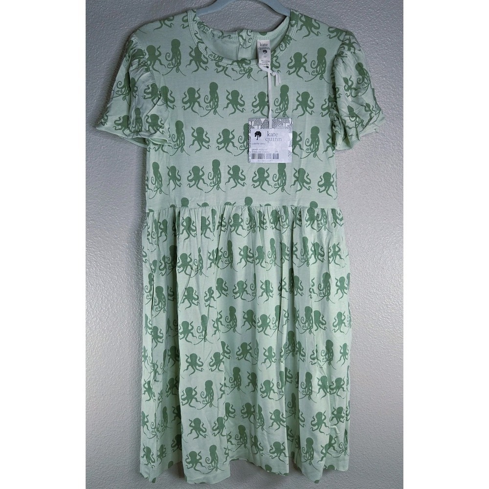 Kate Quinn Colette Dress Green Octopus Bamboo Flutter Sleeve 8Y NWT